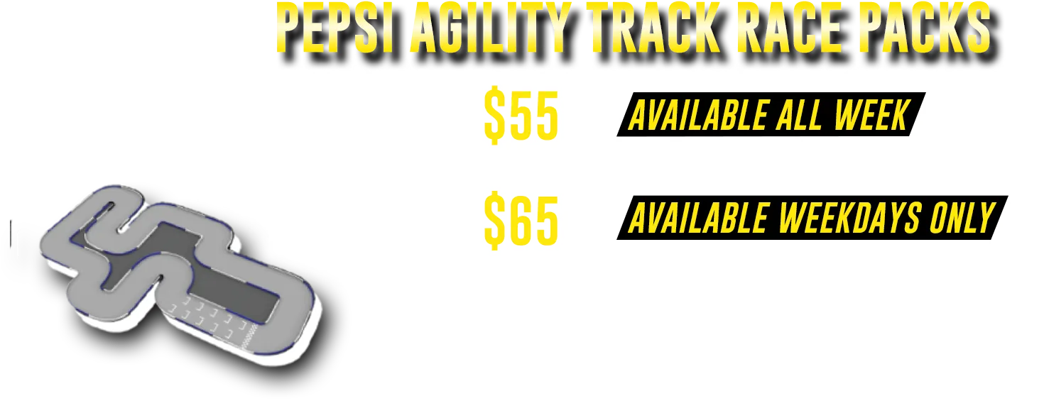 A list of prices for race packs for the downstairs kart track at Overdrive Raceway