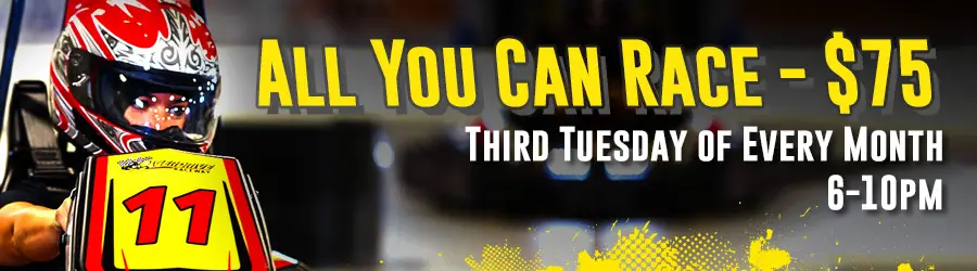 banner graphic for overdrive's all you can race karting event